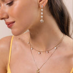 Sereia Earrings 14k Gold Plated, Cubic Zirconia, White Pearl