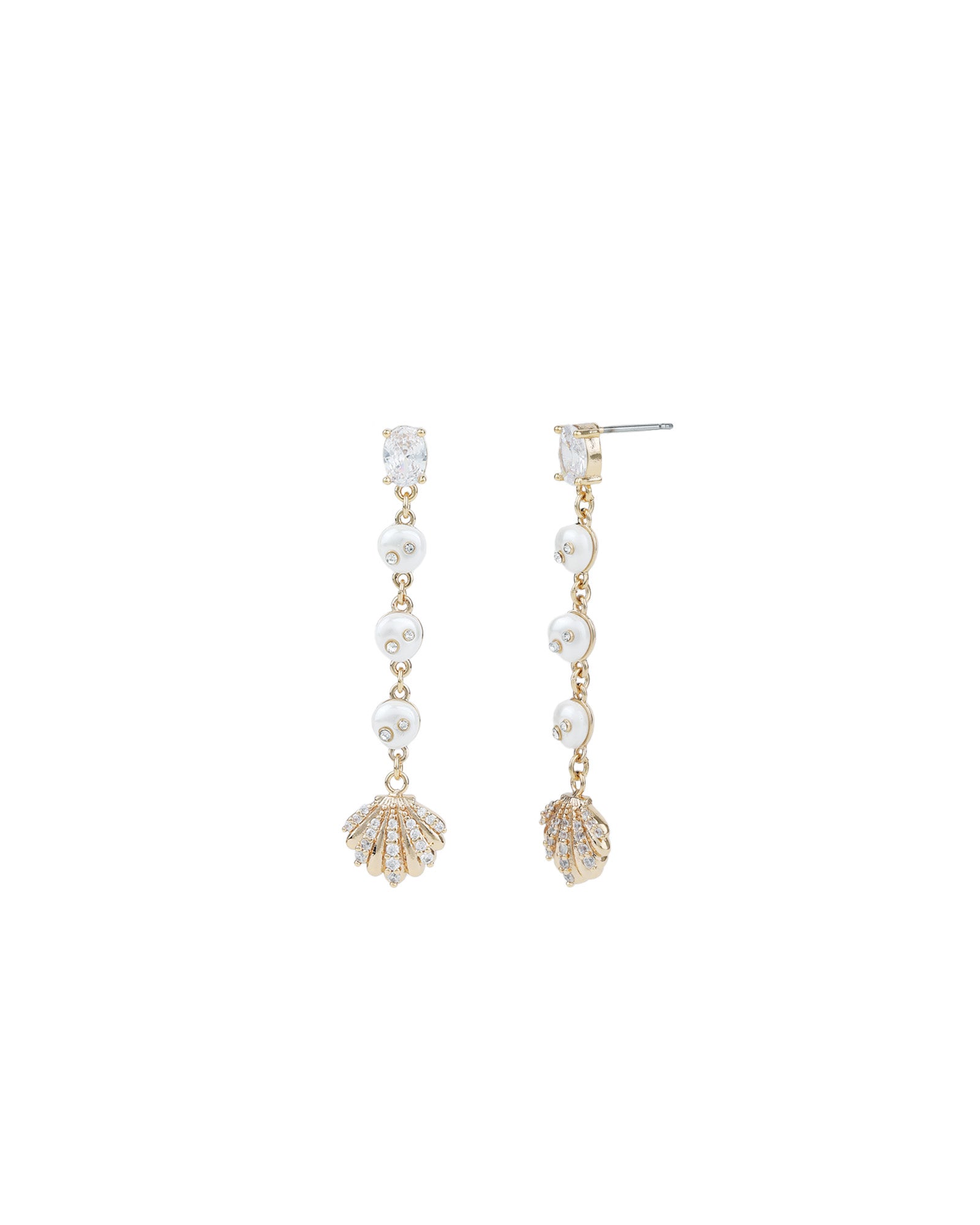 Sereia Earrings 14k Gold Plated, Cubic Zirconia, White Pearl