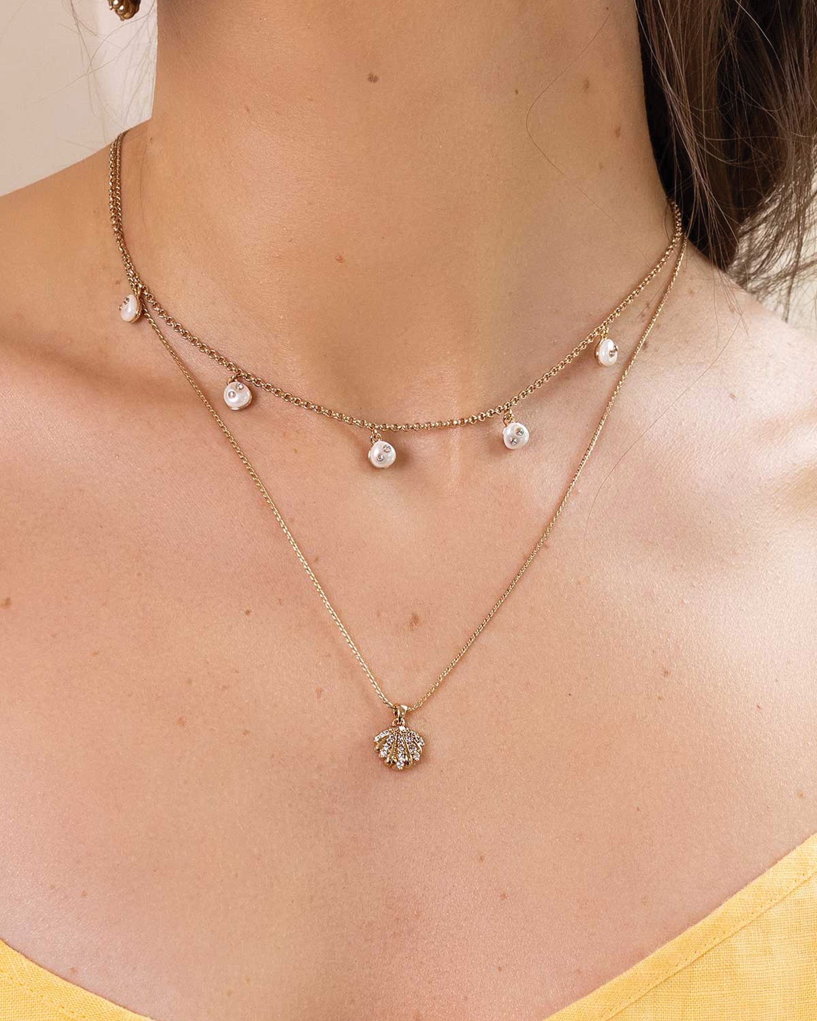 Kaia Necklace 14k Gold Plated, Cubic Zirconia, White Pearl