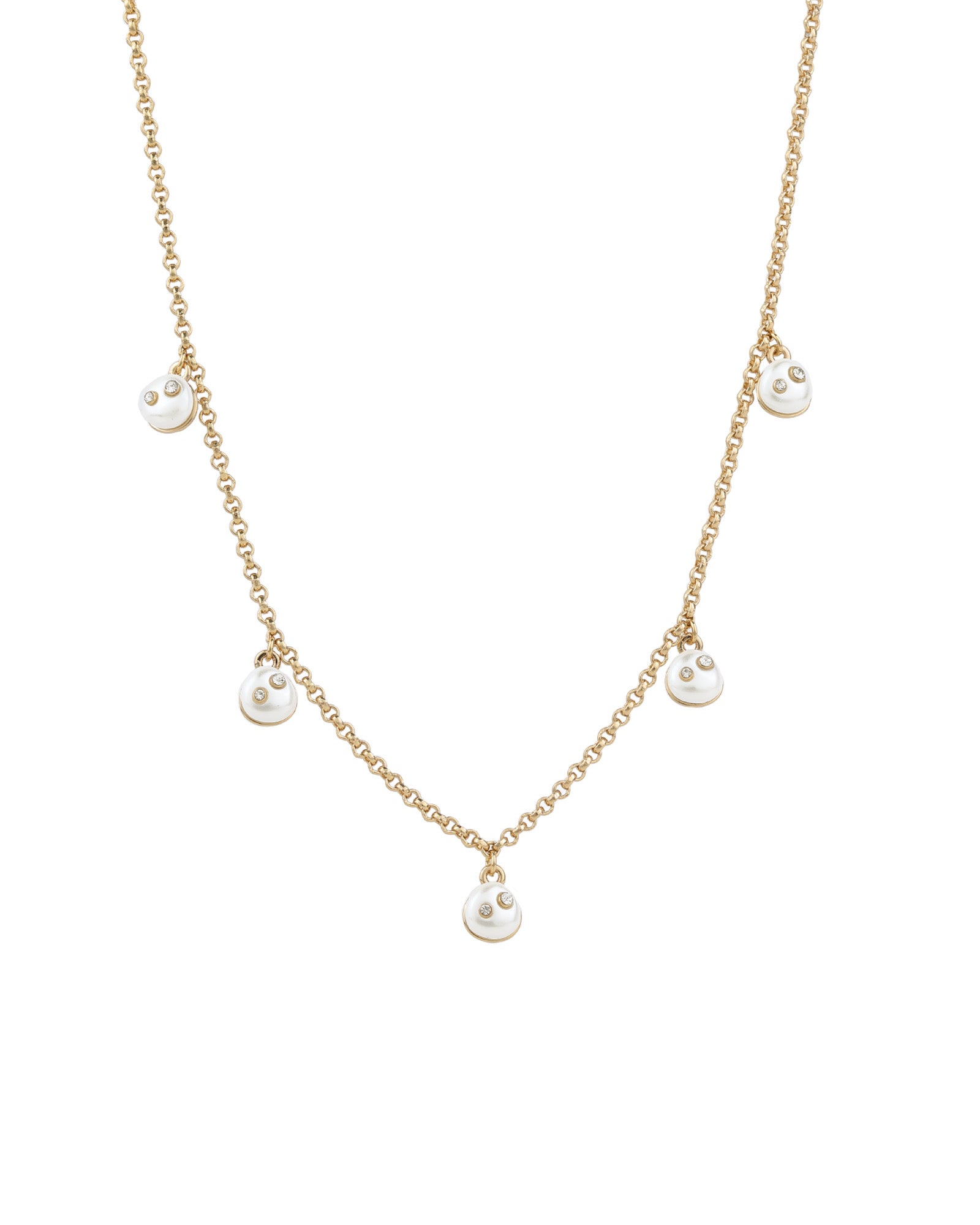 Kaia Necklace 14k Gold Plated, Cubic Zirconia, White Pearl