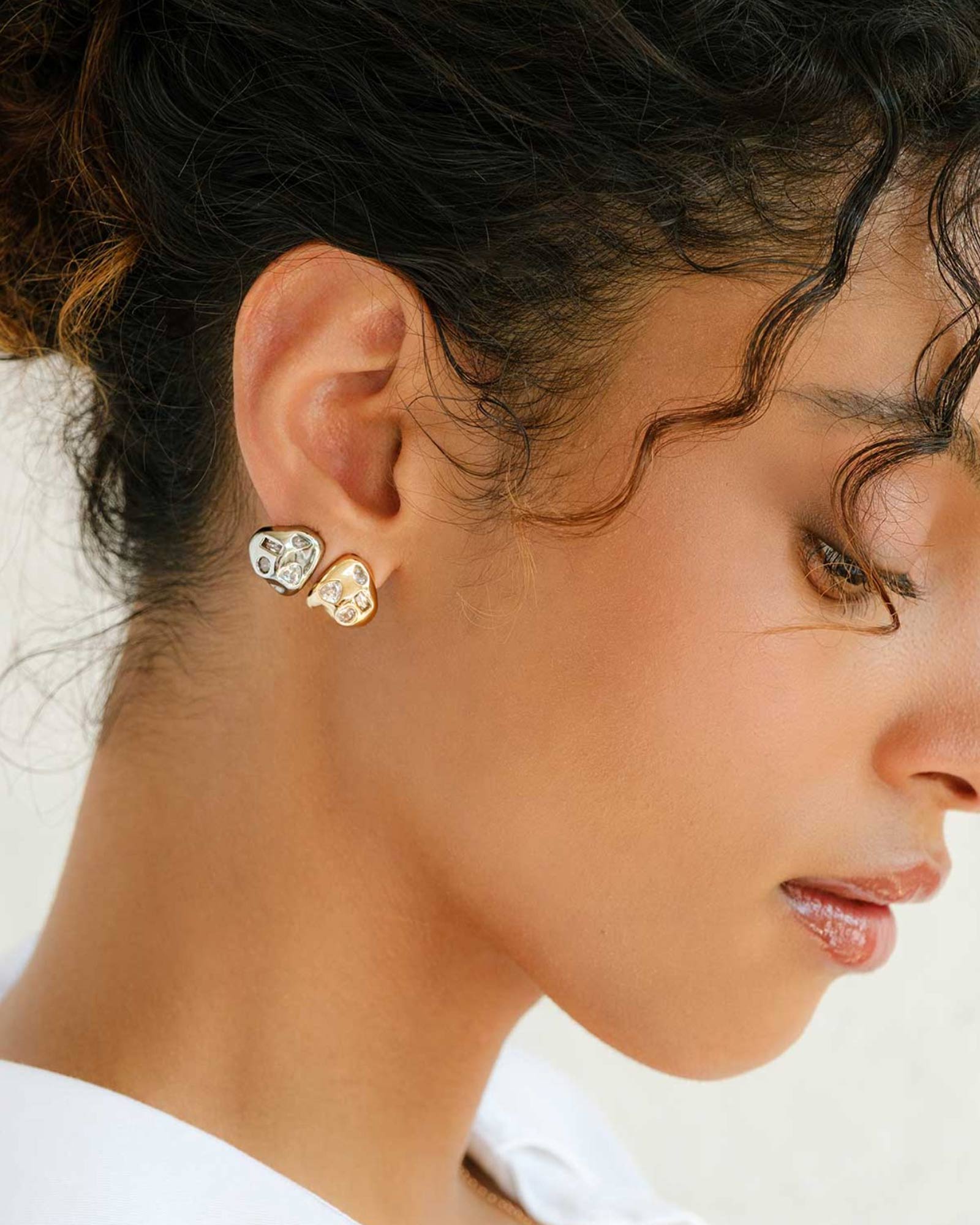 Ginny Studs Silver Tone Plated, Cubic Zirconia