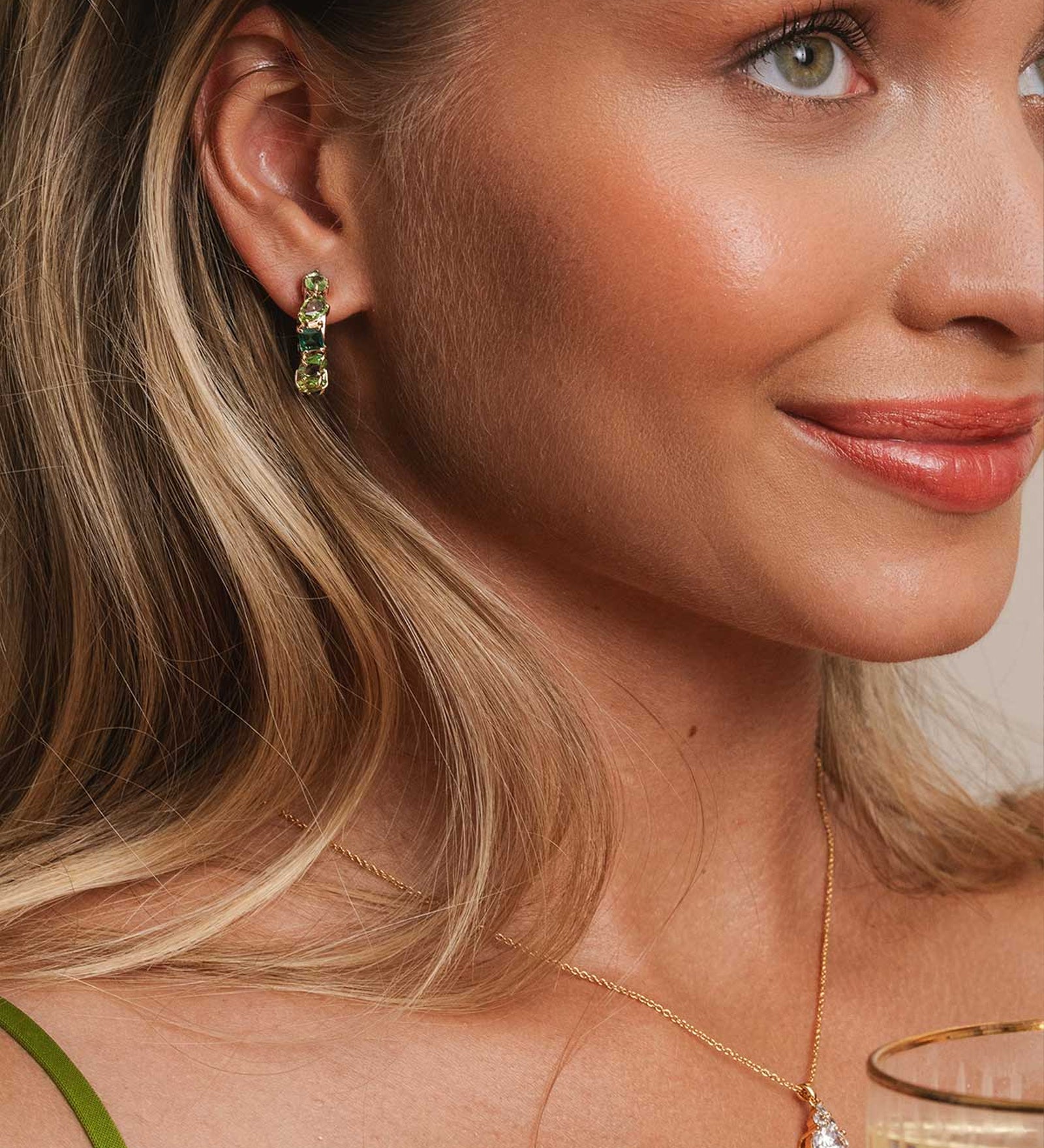 Noelle Hoops 14k Gold Plated, Green