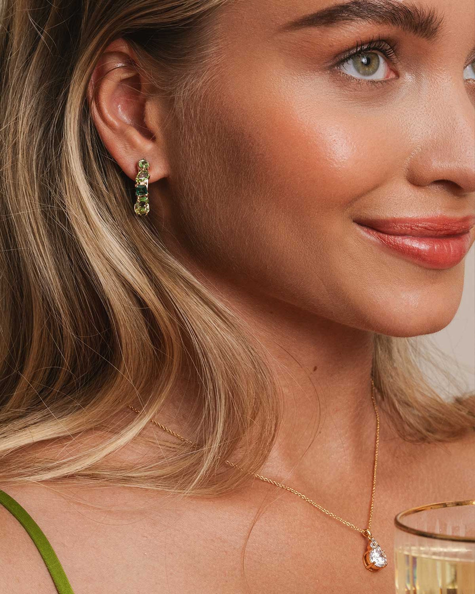 Noelle Hoops 14k Gold Plated, Green