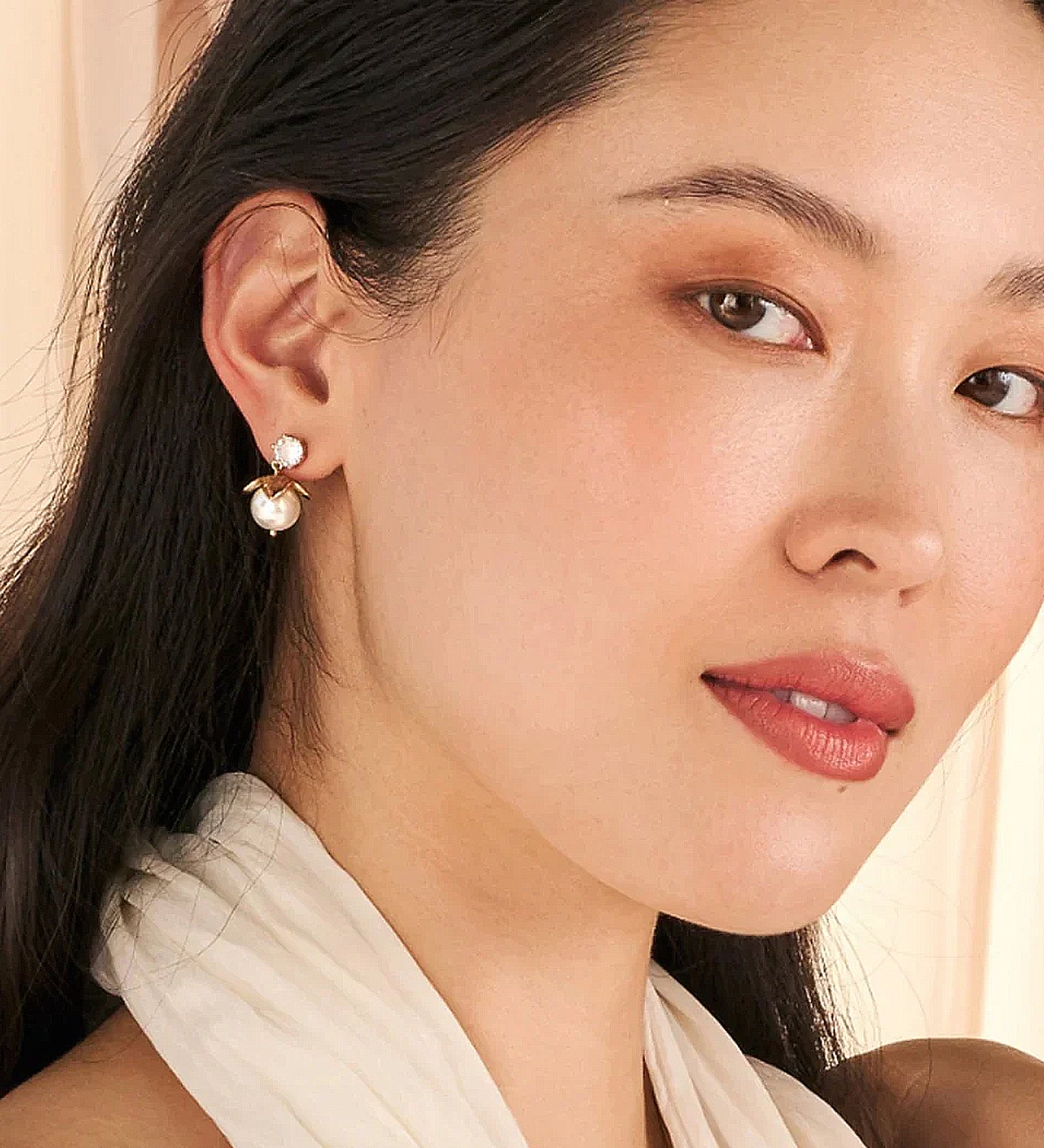 Lainey Drop Earrings 14k Gold Plated, Cubic Zirconia, Pearl