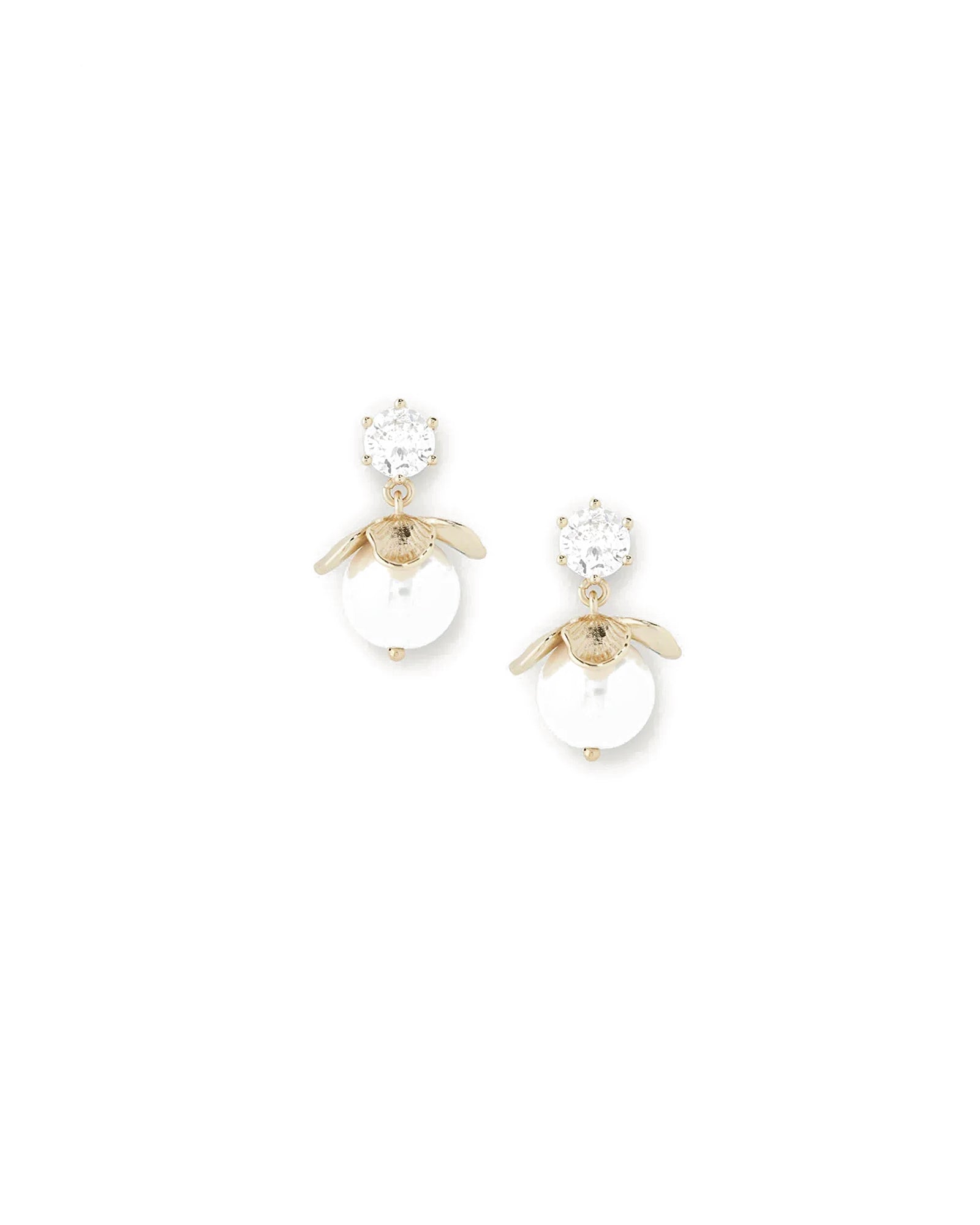 Lainey Drop Earrings 14k Gold Plated, Cubic Zirconia, Pearl