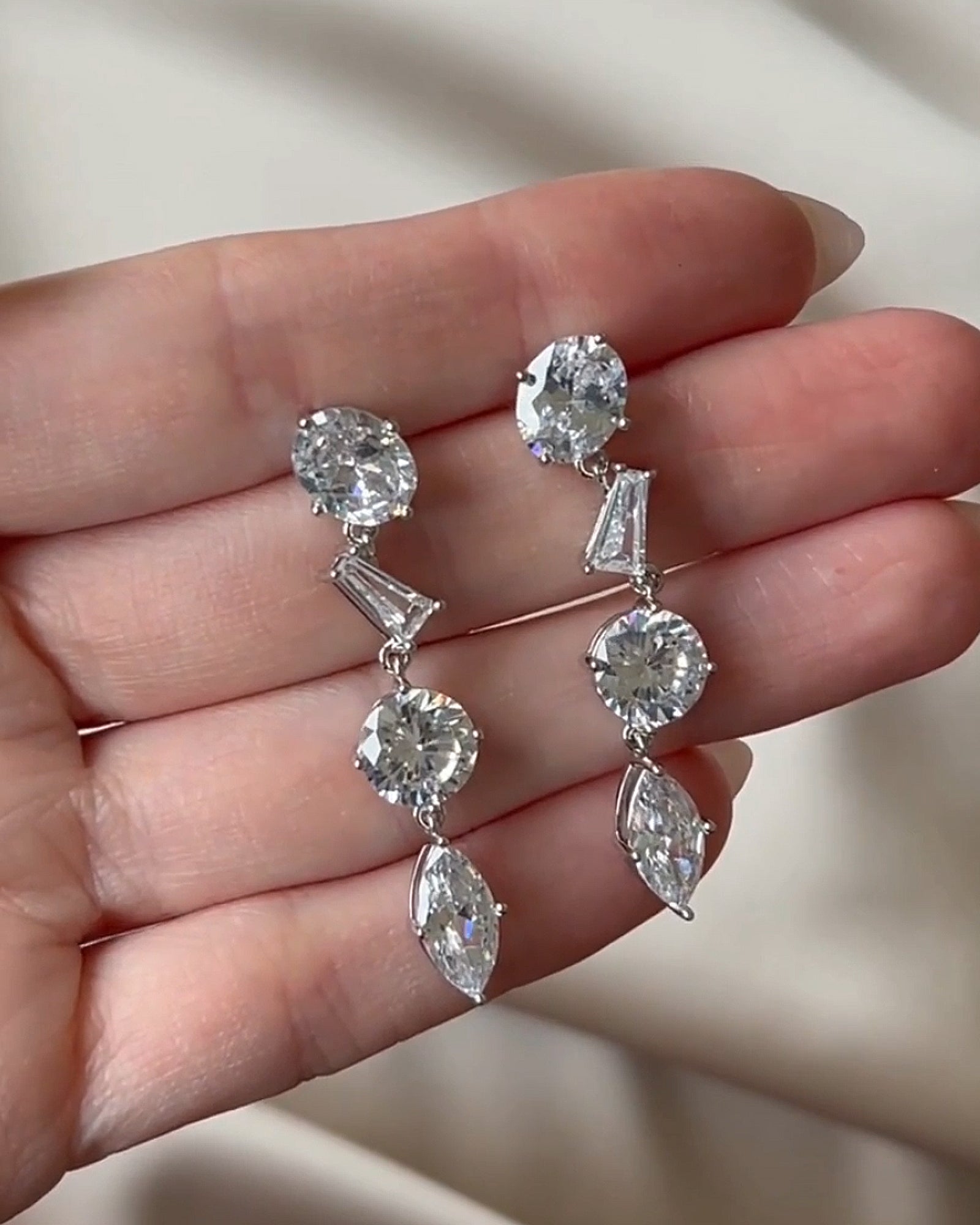 Alina Drops Silver Tone Plated, Cubic Zirconia