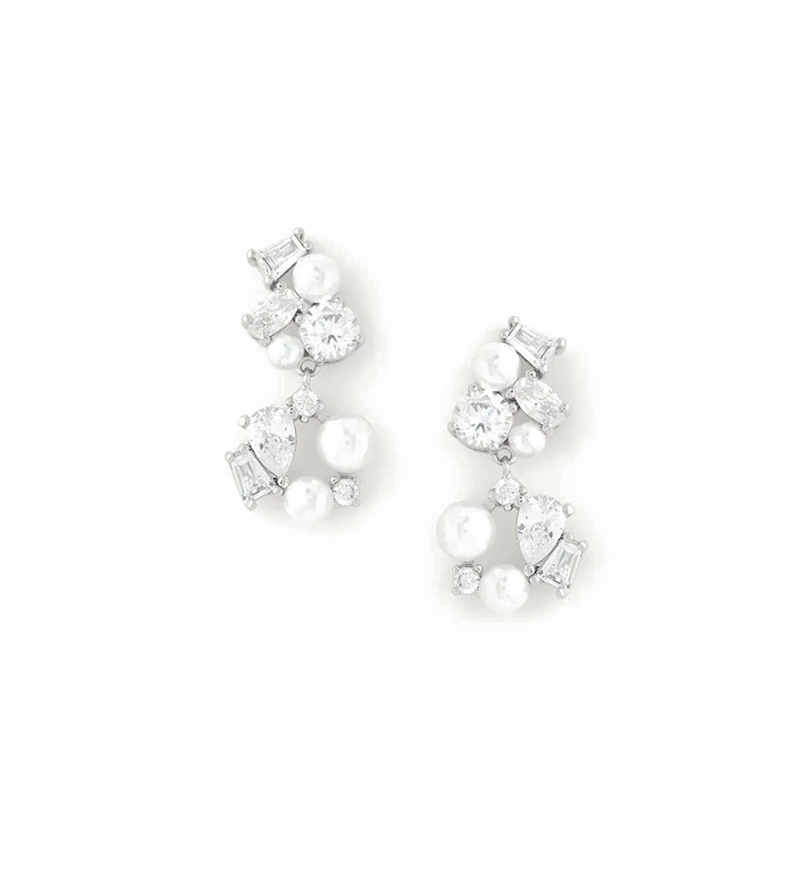 Donna Drops Silver Tone Plated, Cubic Zirconia, Pearls