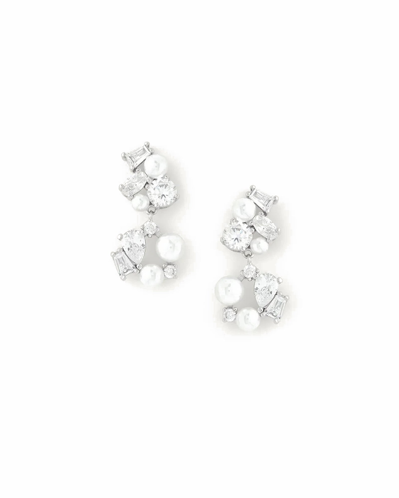 Donna Drops Silver Tone Plated, Cubic Zirconia, Pearls