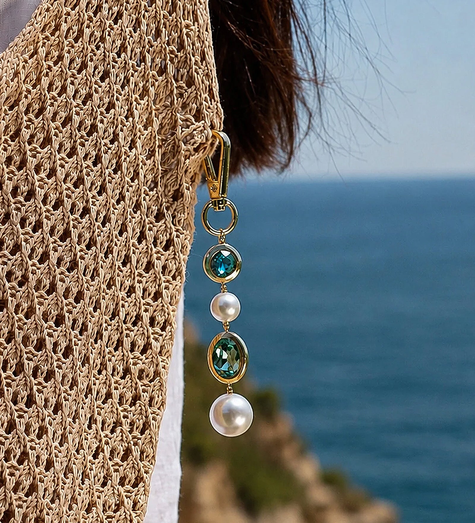 Blue Crush Bag Charm Gold Plated, Crystal, Pearl