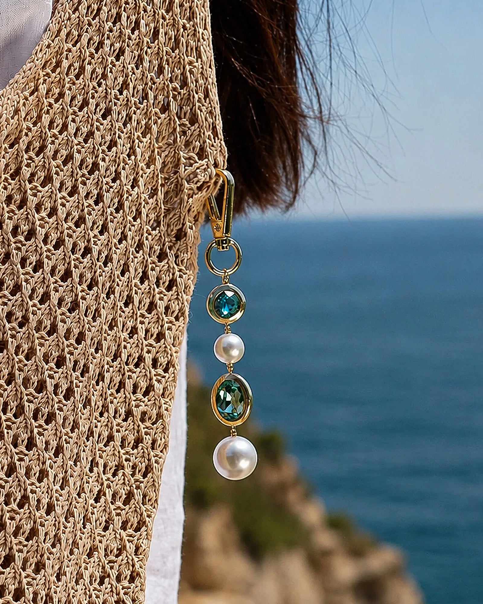 Blue Crush Bag Charm Gold Plated, Crystal, Pearl