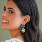 Rnd Ovl Cry Drp Stud 14k Gold Plated, Crystal