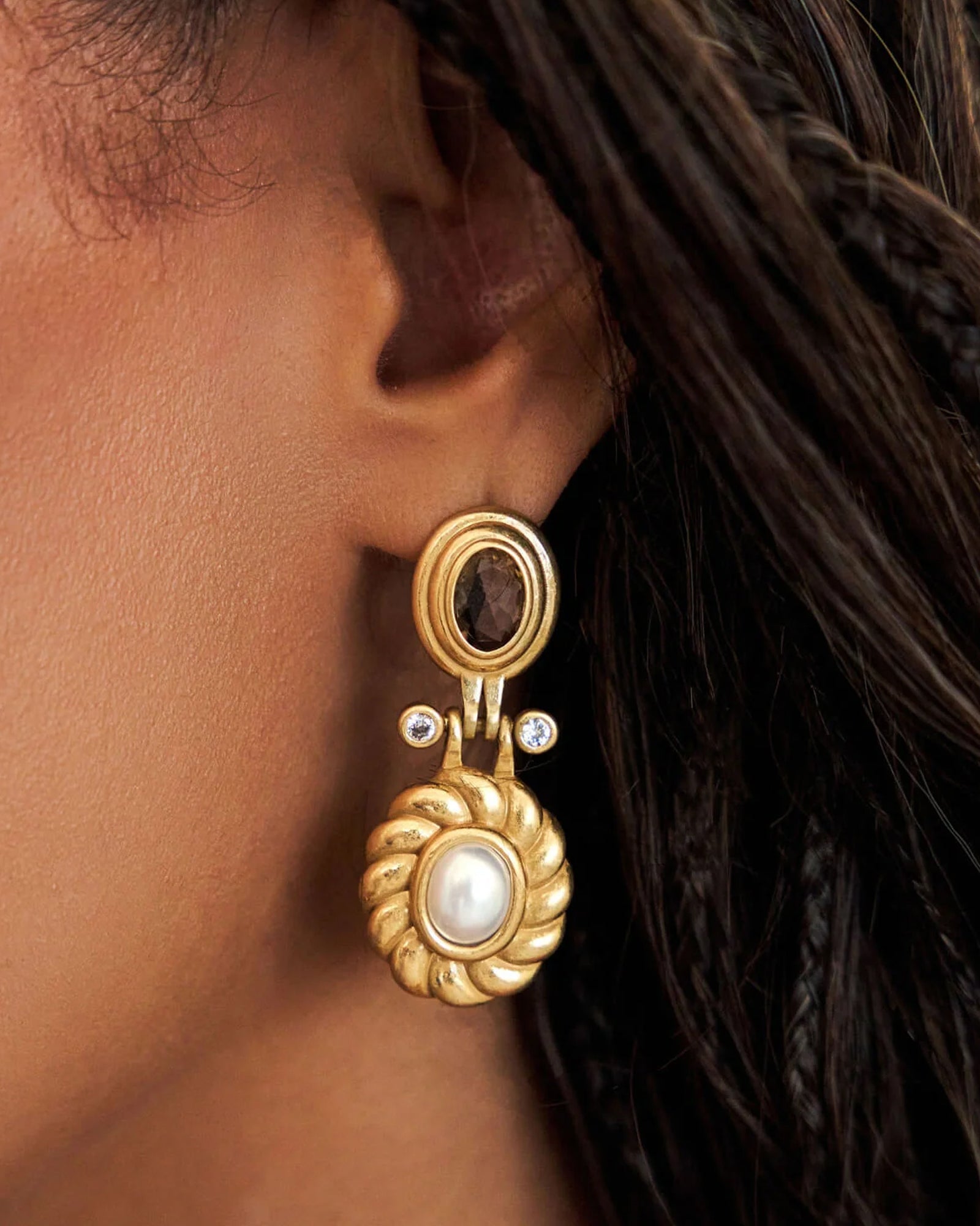 Linda Drops 14k Gold Plated, Crystal, Pearl