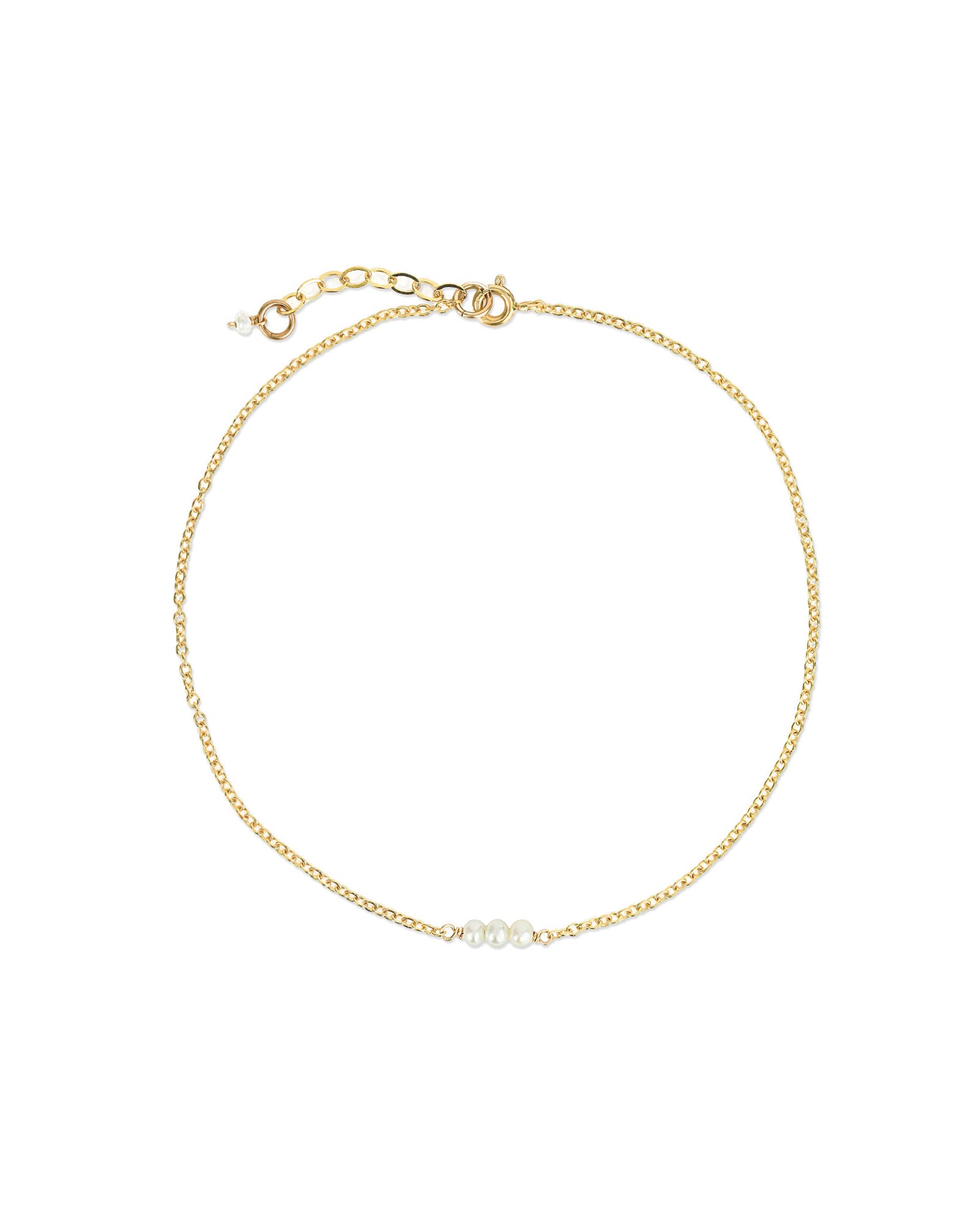 Poppy Rose-Three Pearl Anklet-Anklets-14k Gold Filled, White Pearl-Blue Ruby Jewellery-Vancouver Canada