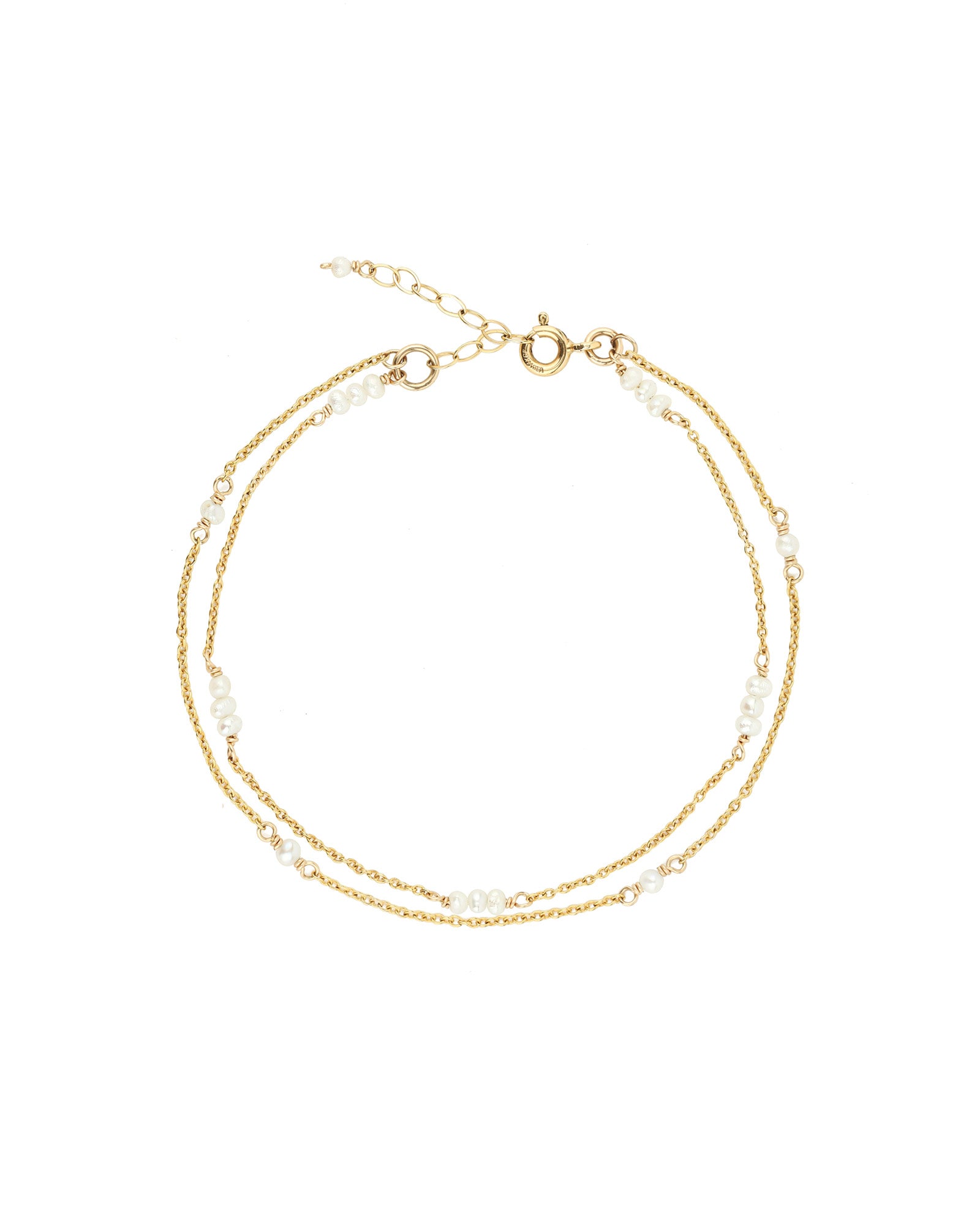Poppy Rose-Two Row Pearl Station Bracelet-Bracelets-14k Gold Filled, White Pearl-Blue Ruby Jewellery-Vancouver Canada