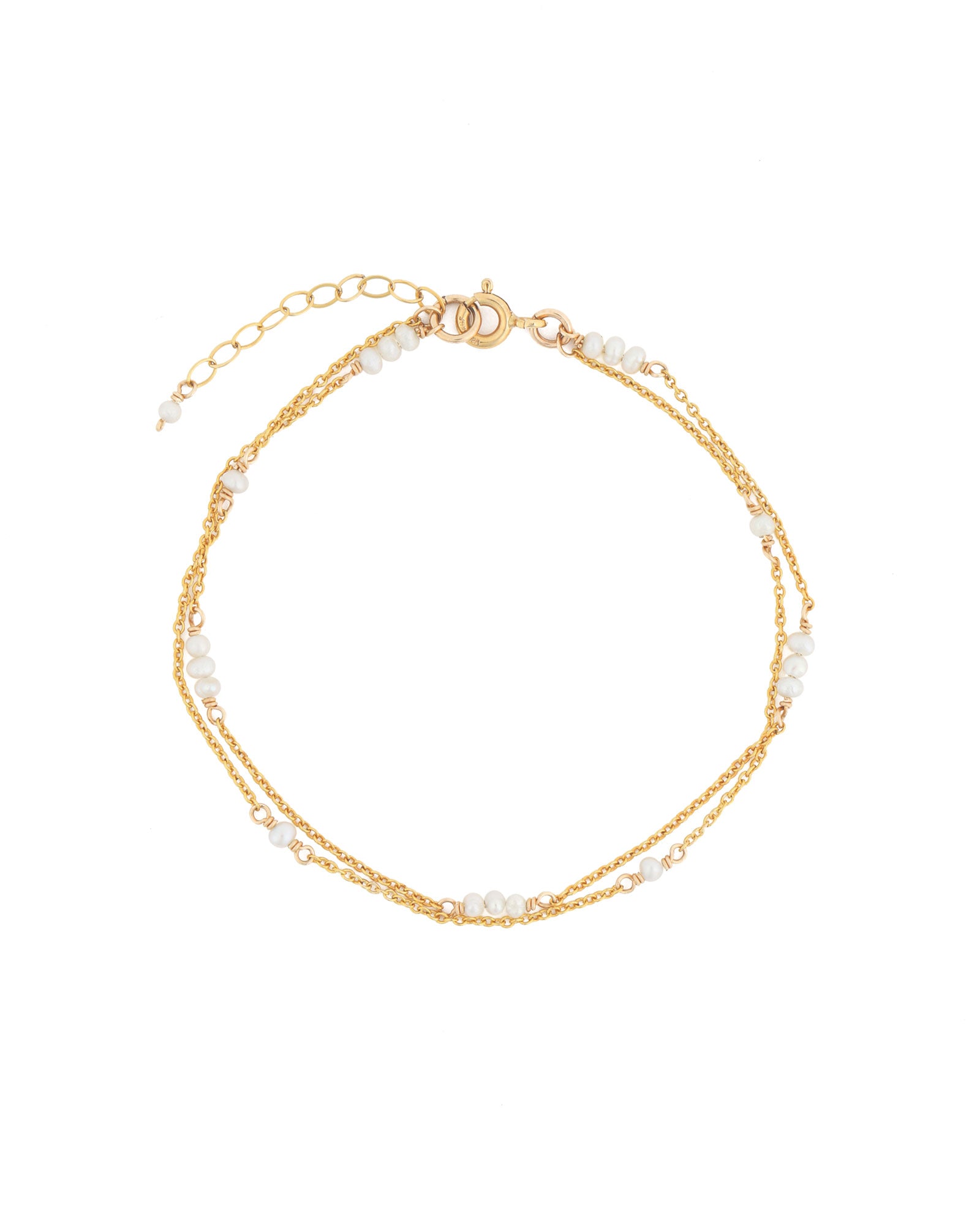 Poppy Rose-Two Row Pearl Station Bracelet-Bracelets-14k Gold Filled, White Pearl-Blue Ruby Jewellery-Vancouver Canada
