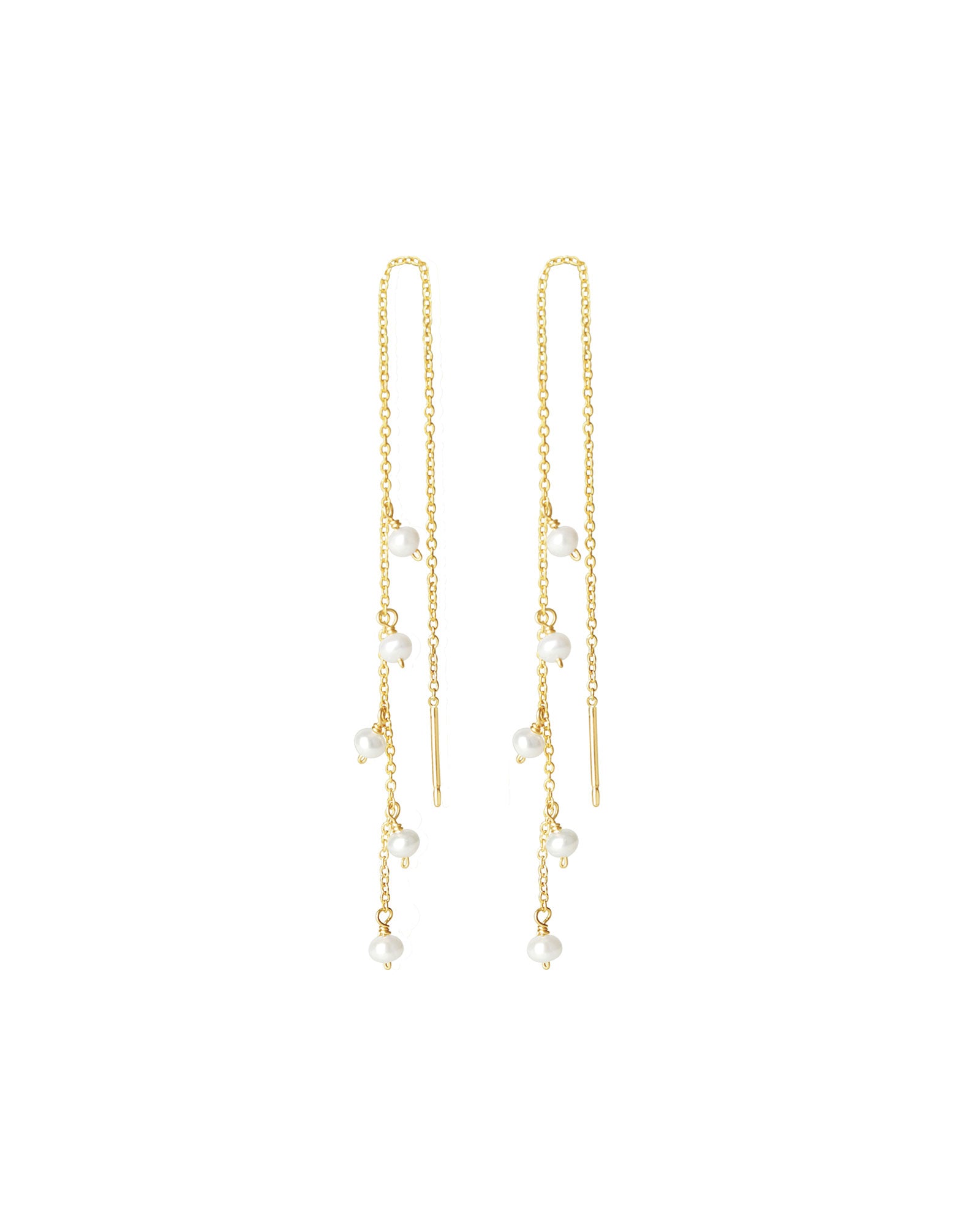 Poppy Rose-Multi Pearl Threaders-Earrings-14k Gold Filled, White Pearl-Blue Ruby Jewellery-Vancouver Canada