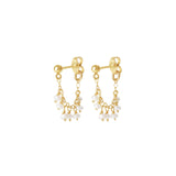 Poppy Rose-Stone Cluster Loop Studs-Earrings-14k Gold Filled, Freshwater Pearl-Blue Ruby Jewellery-Vancouver Canada