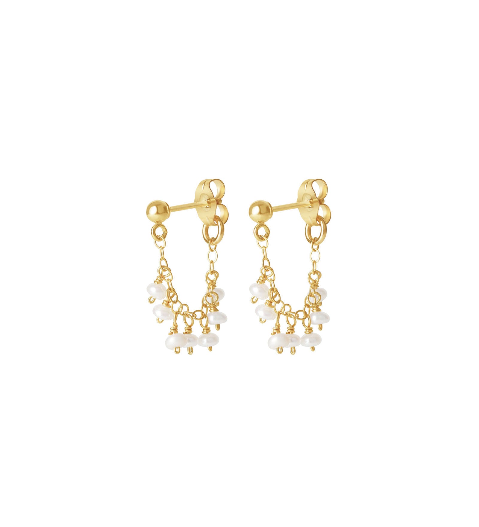 Poppy Rose-Stone Cluster Loop Studs-Earrings-14k Gold Filled, Freshwater Pearl-Blue Ruby Jewellery-Vancouver Canada