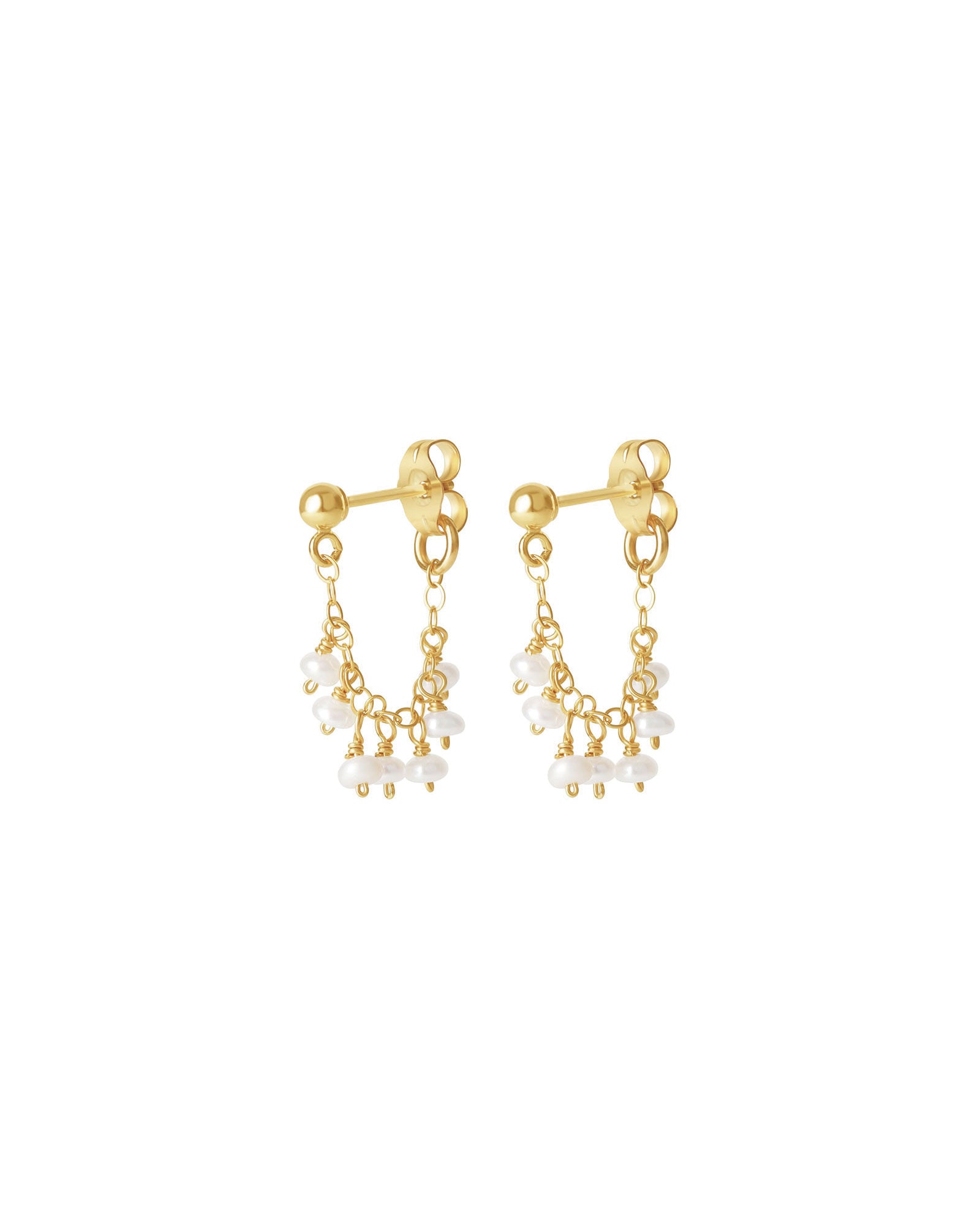 Poppy Rose-Stone Cluster Loop Studs-Earrings-14k Gold Filled, Freshwater Pearl-Blue Ruby Jewellery-Vancouver Canada