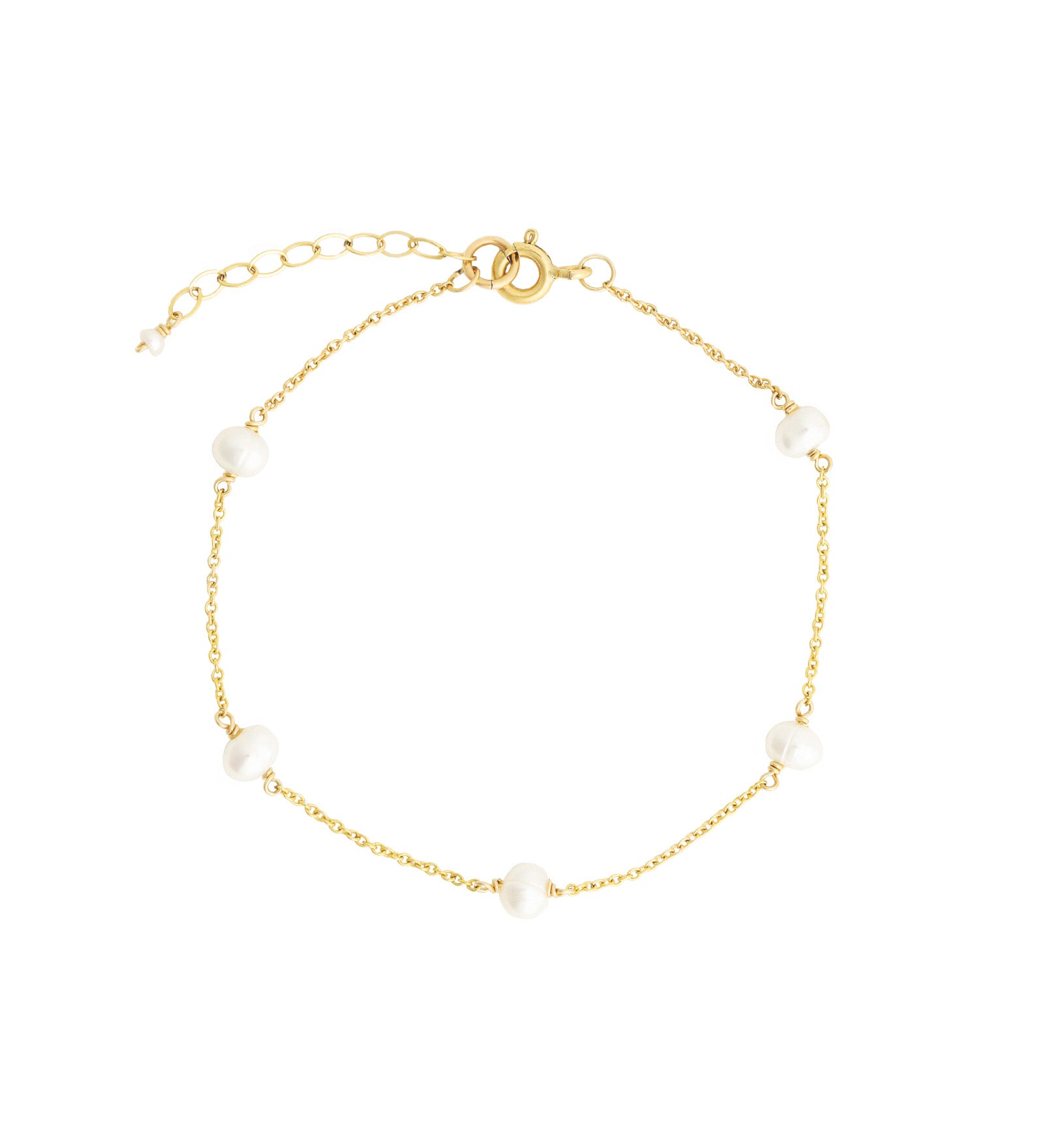 Poppy Rose-Pearl Station Bracelet-Bracelets-14k Gold Filled, White Pearl-Blue Ruby Jewellery-Vancouver Canada