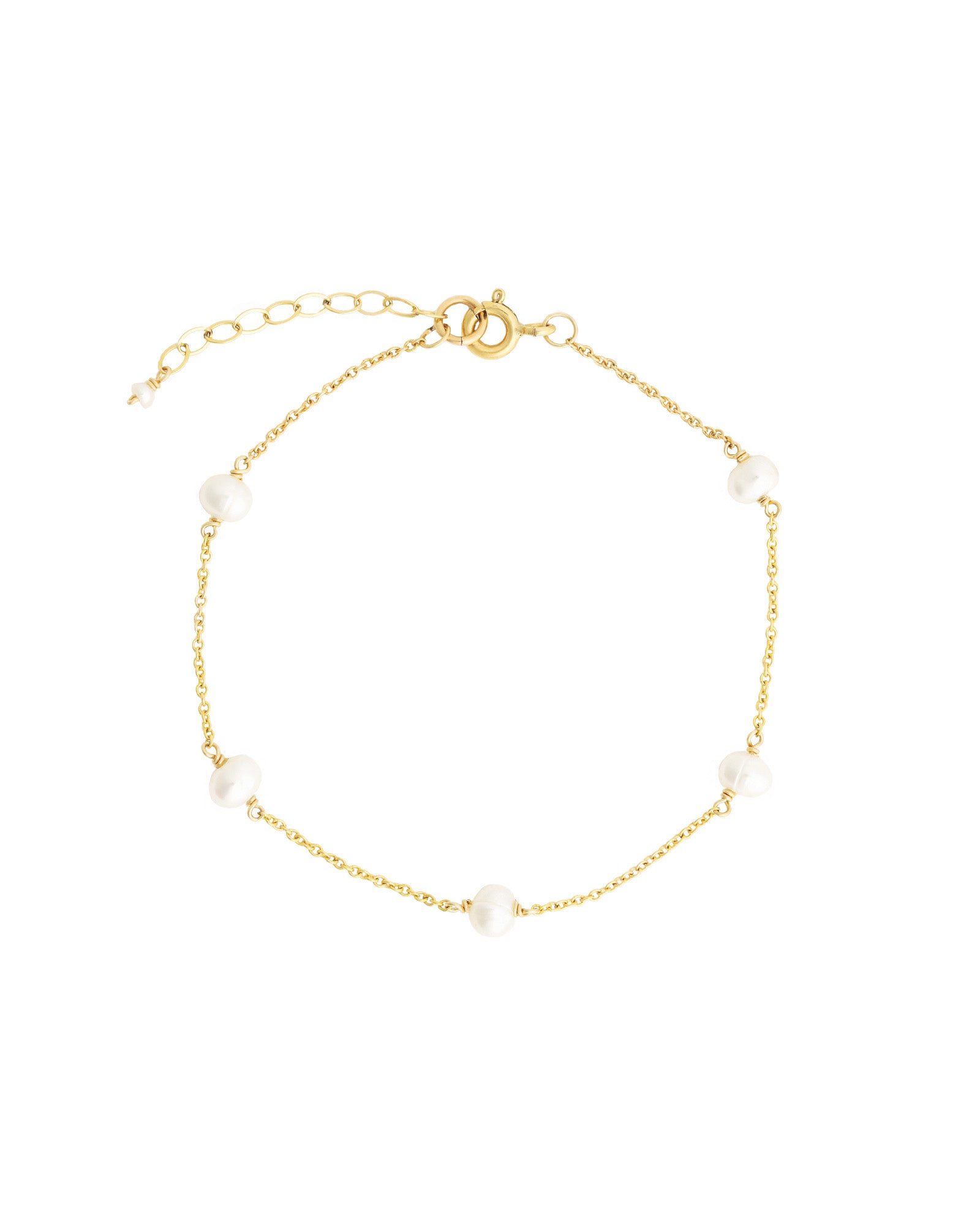 Poppy Rose-Pearl Station Bracelet-Bracelets-14k Gold Filled, White Pearl-Blue Ruby Jewellery-Vancouver Canada