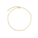 Poppy Rose-Pearl Station Anklet-Anklets-14k Gold Filled, White Pearl-Blue Ruby Jewellery-Vancouver Canada