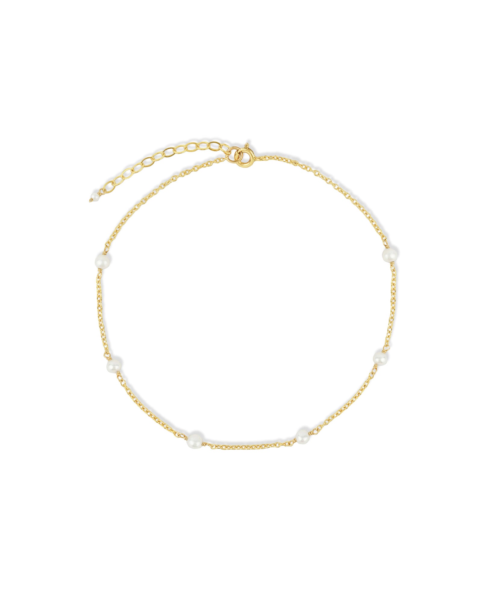 Poppy Rose-Pearl Station Anklet-Anklets-14k Gold Filled, White Pearl-Blue Ruby Jewellery-Vancouver Canada