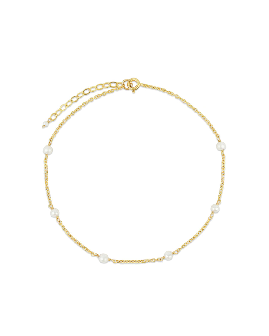 Poppy Rose-Pearl Station Anklet-Anklets-14k Gold Filled, White Pearl-Blue Ruby Jewellery-Vancouver Canada