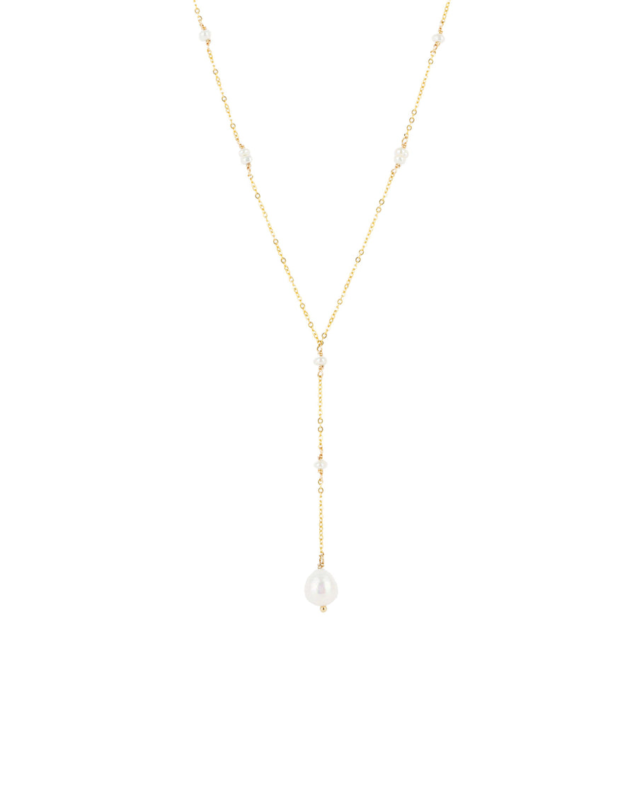 Poppy Rose-Station Pearl Lariat Necklace-Necklaces-14k Gold Filled, White Pearl-Blue Ruby Jewellery-Vancouver Canada