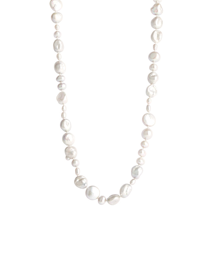 Poppy Rose Mix Pearl Strand Necklace 14k Goldfill, Grey Pearl Blue