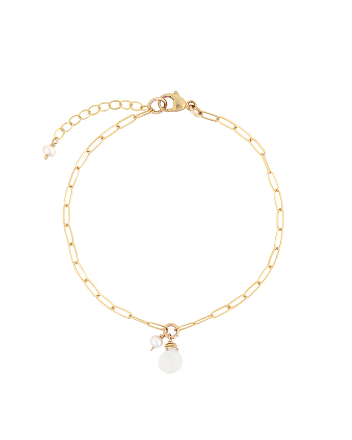 Poppy Rose-XS Paperclip Stone Drop Bracelet-Bracelets-14k Gold Filled, Moonstone, Freshwater Pearl-Blue Ruby Jewellery-Vancouver Canada