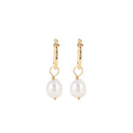 Poppy Rose-Baroque Pearl Drop Huggies-Earrings-14k Gold Filled, Freshwater Pearl-Blue Ruby Jewellery-Vancouver Canada