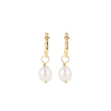 Poppy Rose-Baroque Pearl Drop Huggies-Earrings-14k Gold Filled, Freshwater Pearl-Blue Ruby Jewellery-Vancouver Canada