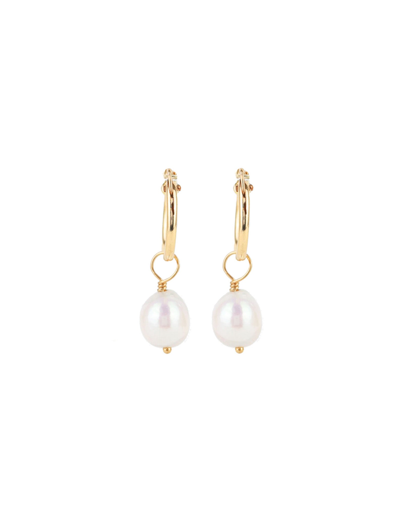 Poppy Rose-Baroque Pearl Drop Huggies-Earrings-14k Gold Filled, Freshwater Pearl-Blue Ruby Jewellery-Vancouver Canada