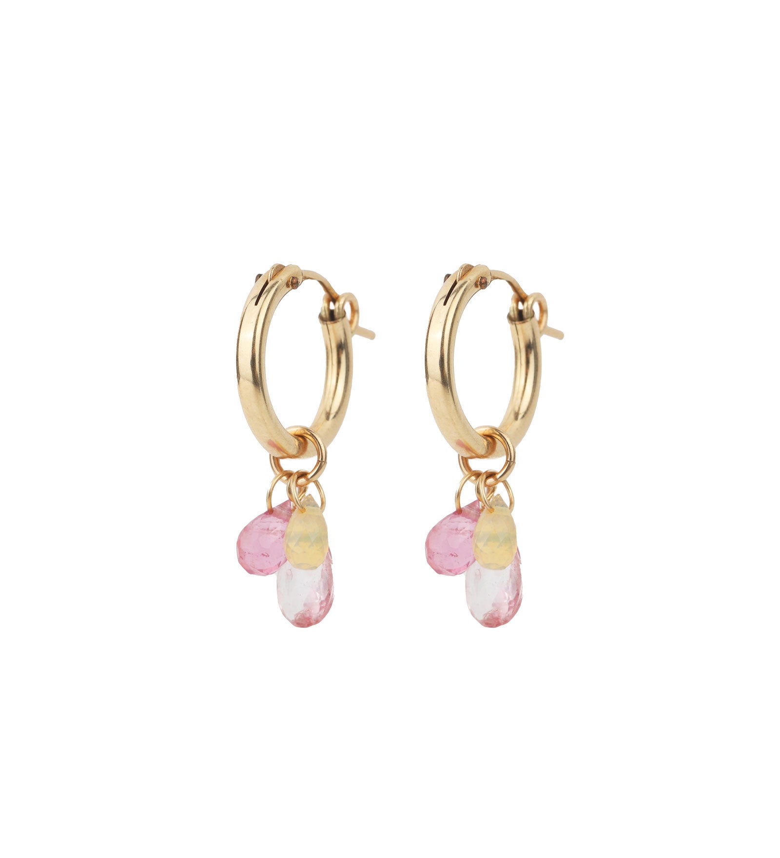 Poppy Rose-Kimora Huggies-Earrings-14k Gold Filled, Pink Tourmaline, Pink Topaz, Opal-Blue Ruby Jewellery-Vancouver Canada