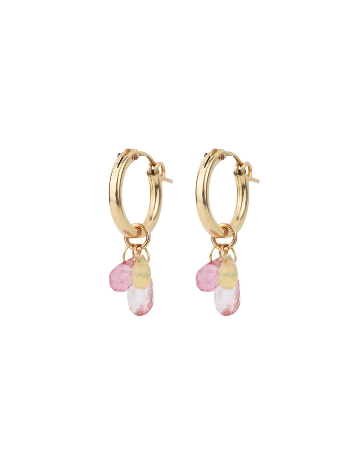 Poppy Rose-Kimora Huggies-Earrings-14k Gold Filled, Pink Tourmaline, Pink Topaz, Opal-Blue Ruby Jewellery-Vancouver Canada