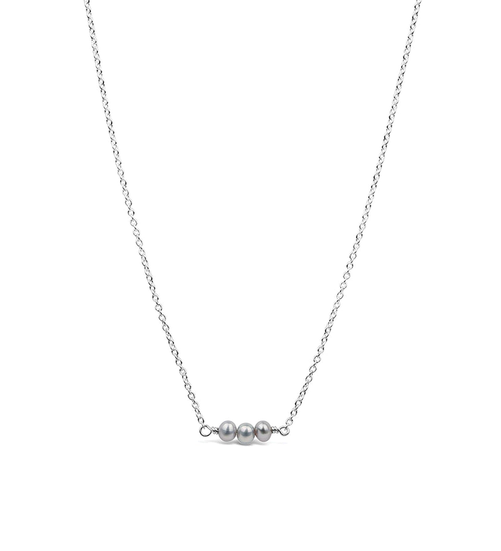 Three Pearl Necklace Sterling Silver, Grey Pearl