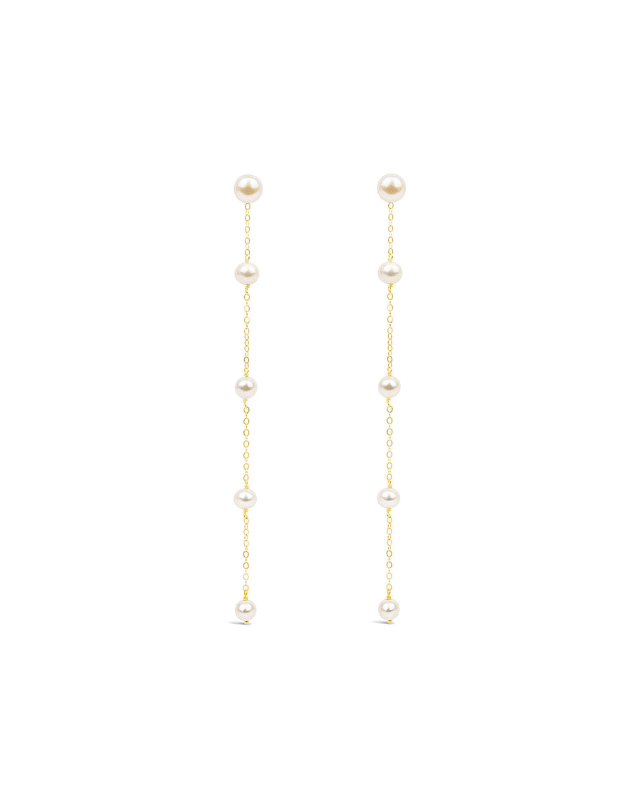 Poppy Rose-Pearl 5 Drop Studs-Earrings-14k Gold Filled, White Pearl-Blue Ruby Jewellery-Vancouver Canada