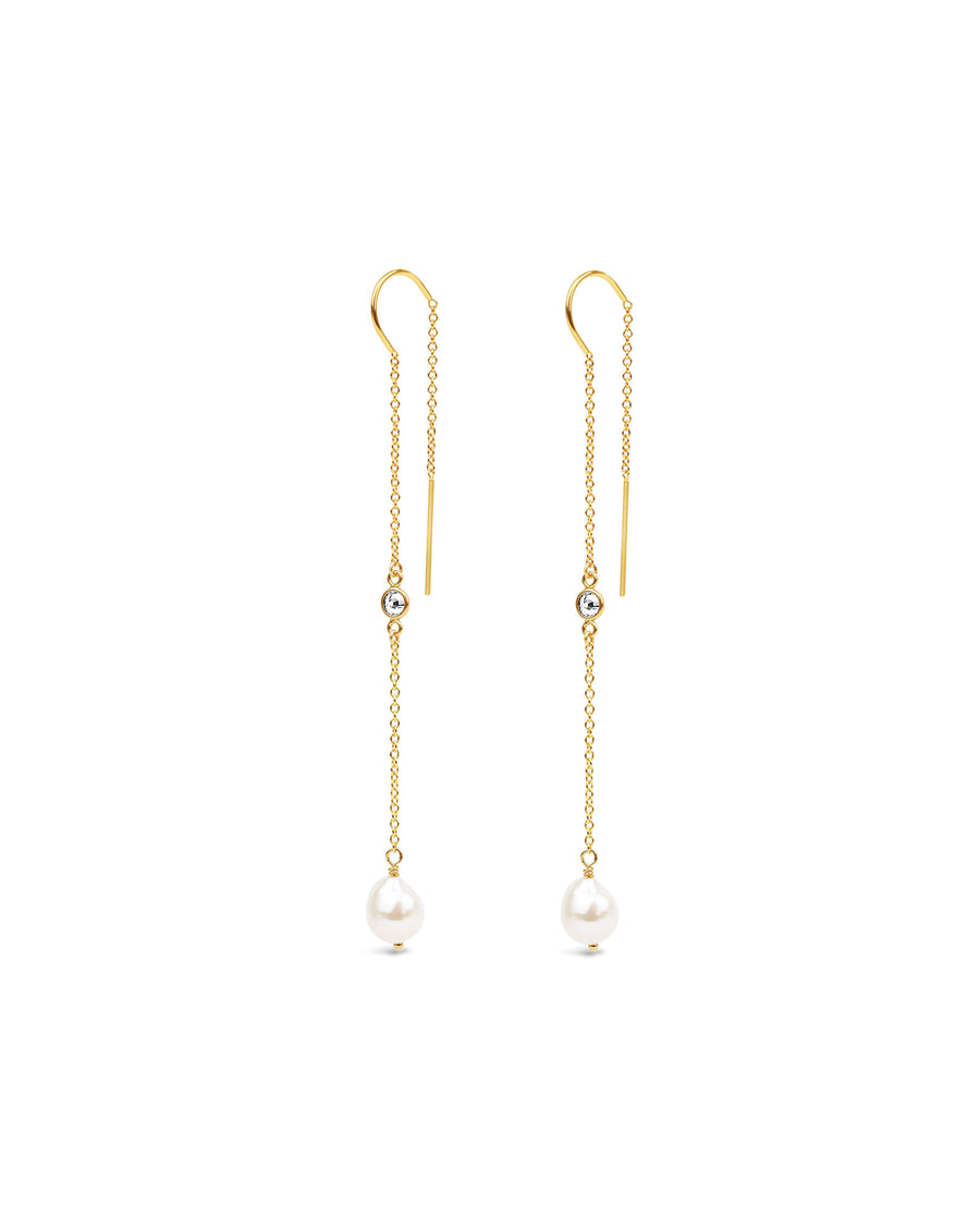Poppy Rose-Pearl CZ Curve Threaders-Earrings-14k Gold Filled, White Pearl, Cubic Zirconia-Blue Ruby Jewellery-Vancouver Canada