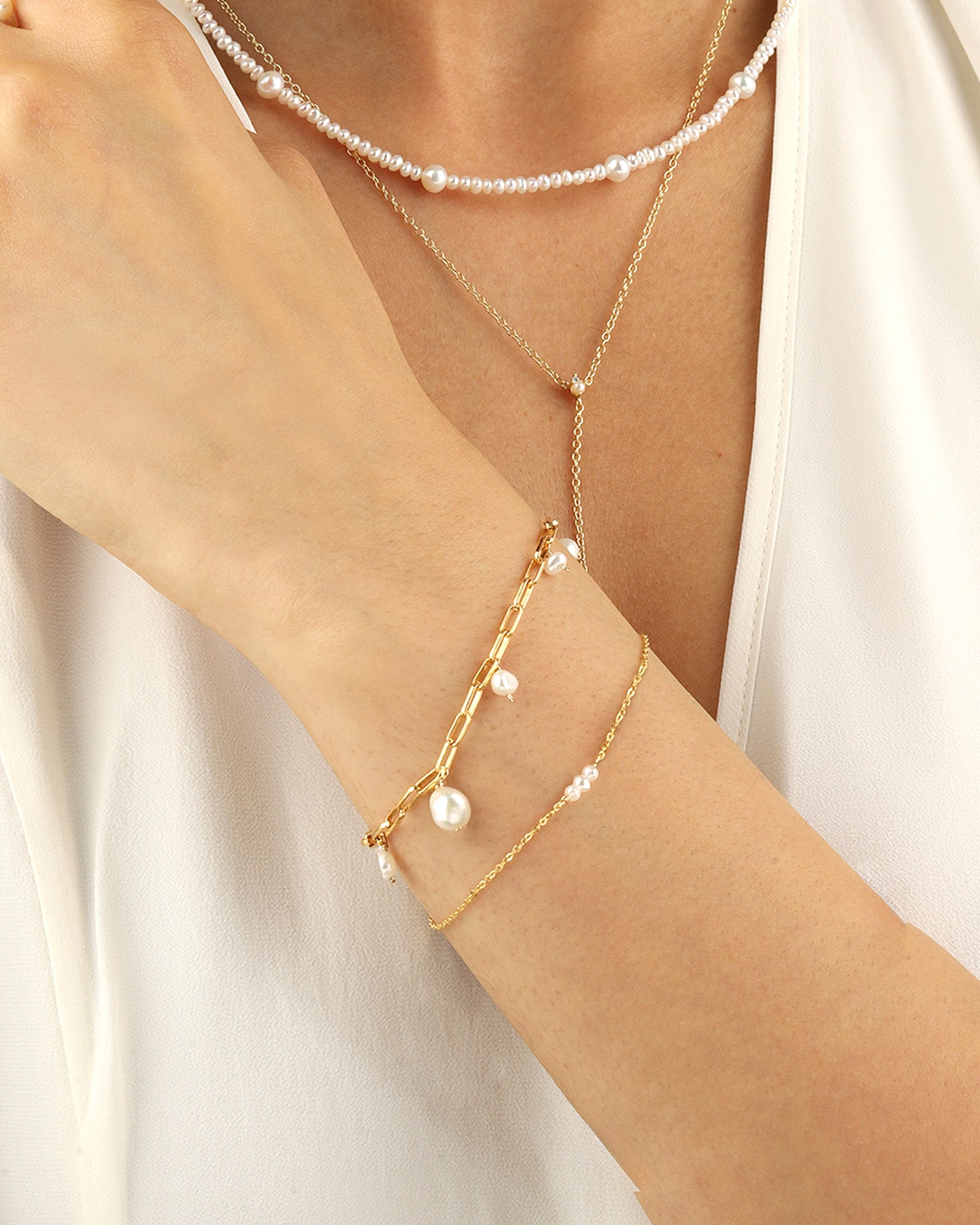 Poppy Rose-Mixed Pearl Drop Chain Bracelet-Bracelets-Blue Ruby Jewellery-Vancouver Canada