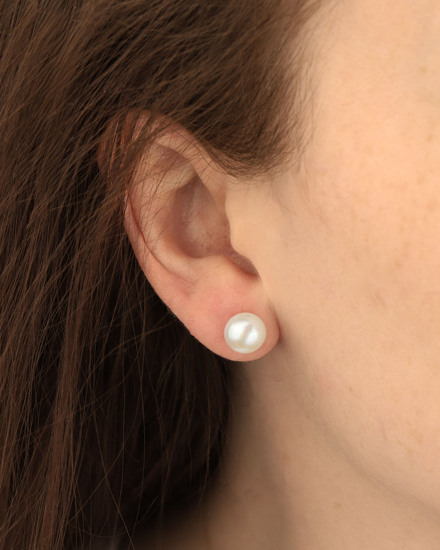 Poppy Rose-Pearl Studs | 8mm-Earrings-14k Gold Filled, White Pearl-Blue Ruby Jewellery-Vancouver Canada