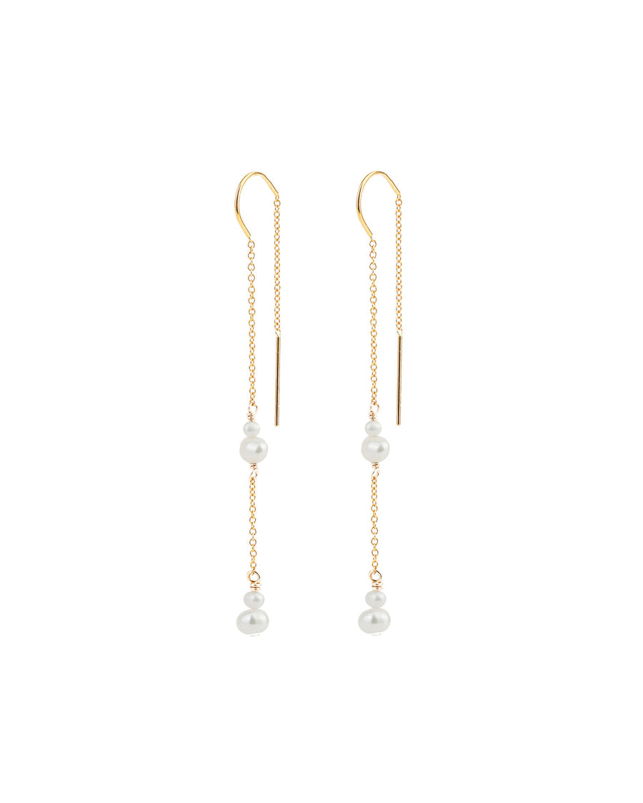 Poppy Rose-Curved Two Pearl Threaders-Earrings-14k Gold Filled, White Pearl-Blue Ruby Jewellery-Vancouver Canada