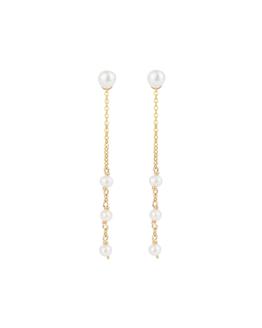 Poppy Rose-Three Drop Pearl Studs-Earrings-14k Gold Filled, White Pearl-Blue Ruby Jewellery-Vancouver Canada