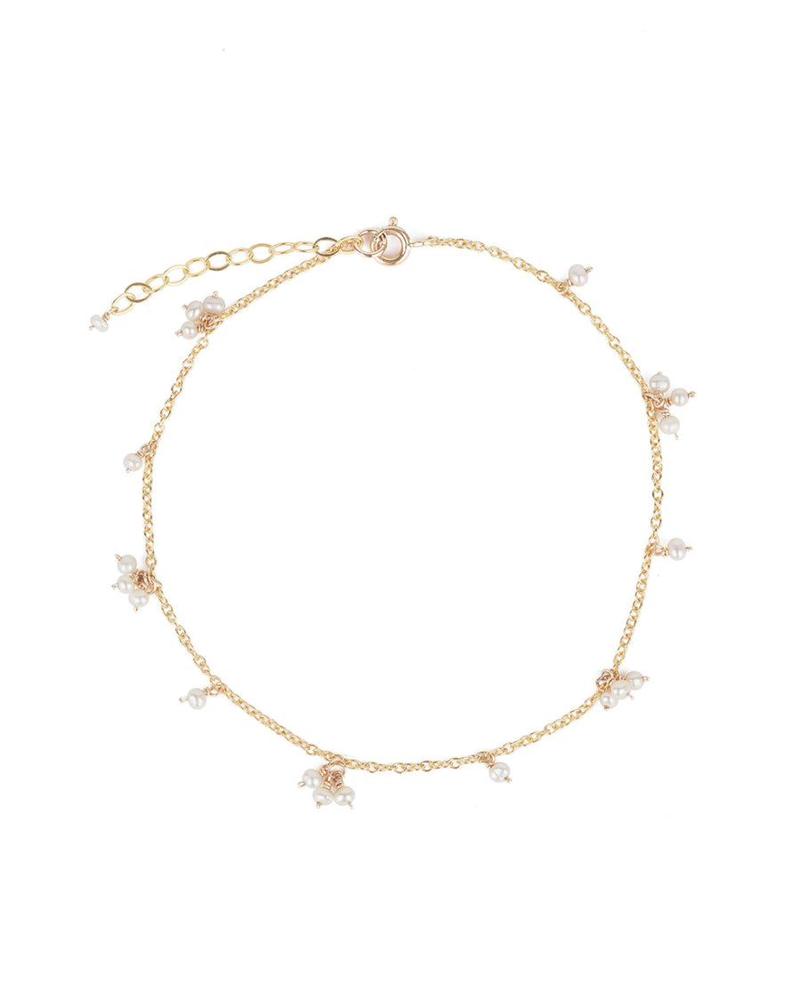 Poppy Rose-Pearl Cluster Drop Anklet-Anklets-14k Gold Filled, White Pearl-Blue Ruby Jewellery-Vancouver Canada