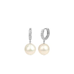 Poppy Rose-Pearl Drop Pavé Huggies | 12mm-Earrings-Sterling Silver, Freshwater Pearl, Cubic Zirconia-Blue Ruby Jewellery-Vancouver Canada