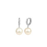 Poppy Rose-Pearl Drop Pavé Huggies | 12mm-Earrings-Sterling Silver, Freshwater Pearl, Cubic Zirconia-Blue Ruby Jewellery-Vancouver Canada