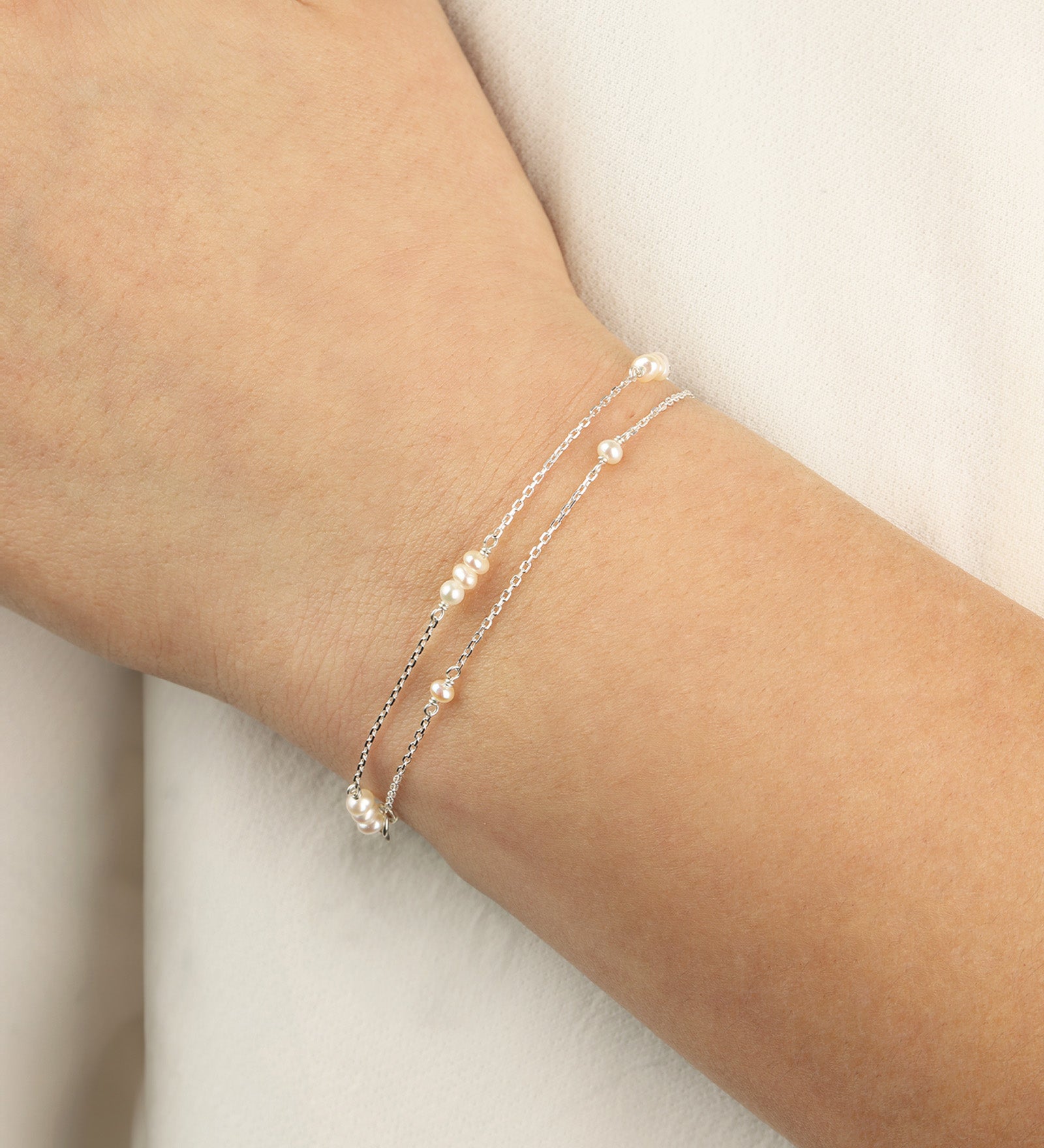 Poppy Rose-Two Row Pearl Station Bracelet-Bracelets-Blue Ruby Jewellery-Vancouver Canada