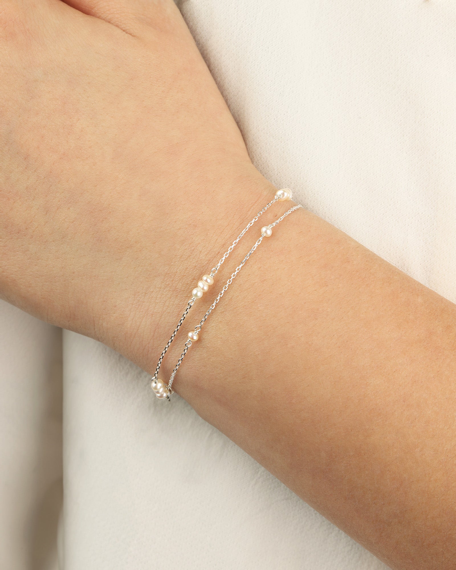 Poppy Rose-Two Row Pearl Station Bracelet-Bracelets-Blue Ruby Jewellery-Vancouver Canada