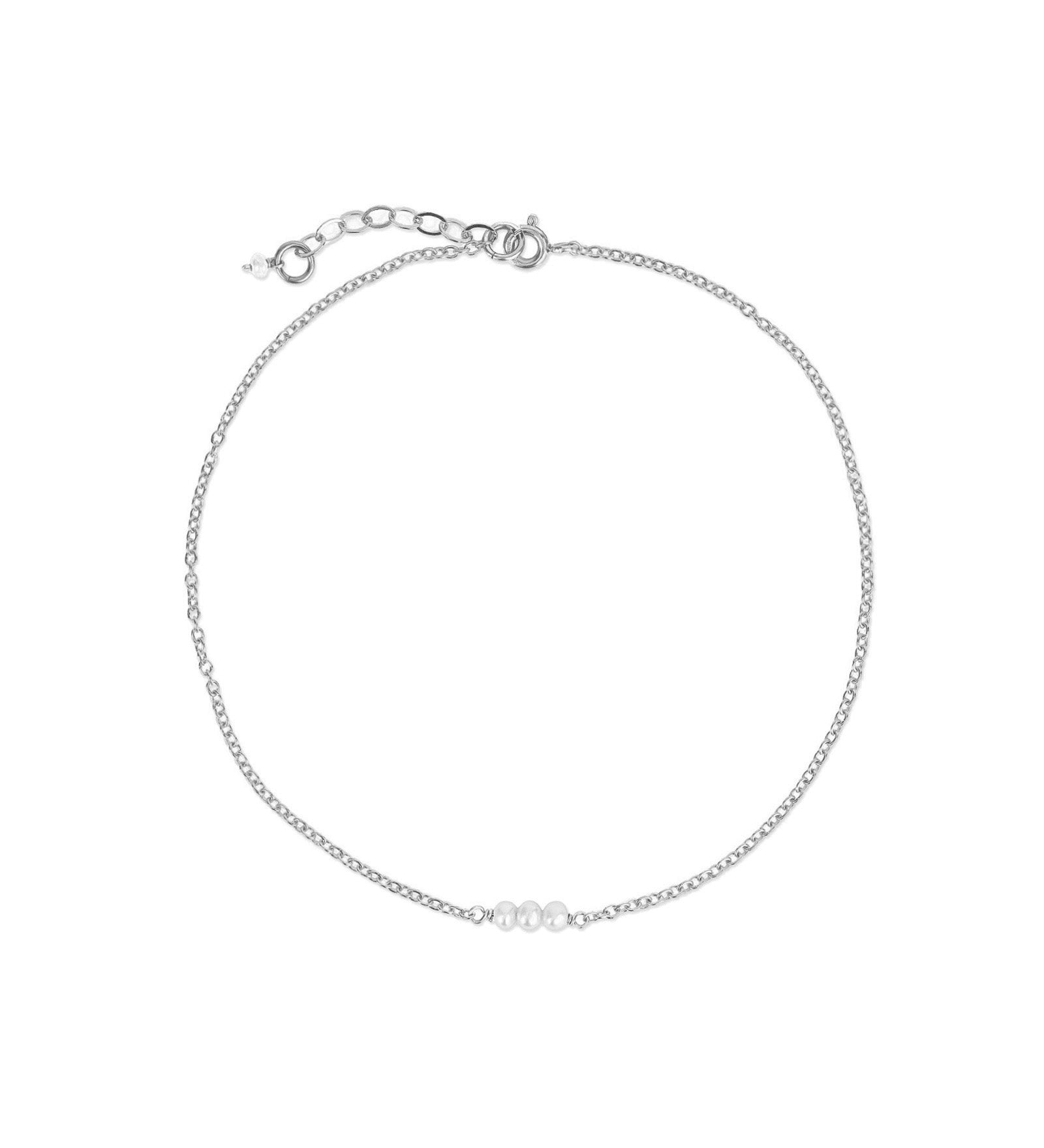 Poppy Rose-Three Pearl Anklet-Anklets-Sterling Silver, White Pearl-Blue Ruby Jewellery-Vancouver Canada