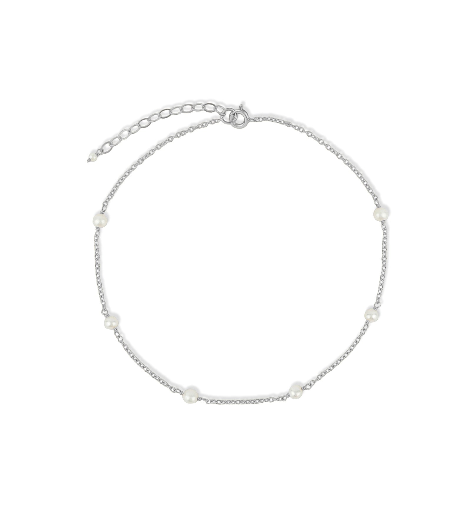 Poppy Rose-Pearl Station Anklet-Anklets-Sterling Silver, White Pearl-Blue Ruby Jewellery-Vancouver Canada